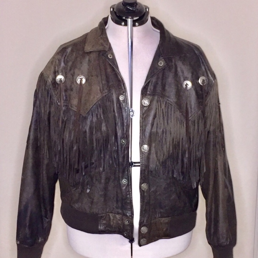 Vintage Leather Jacket with Fringe